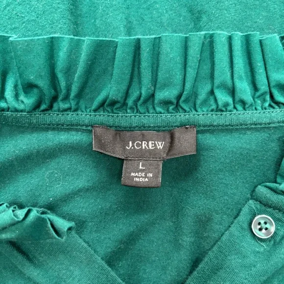J.Crew Emerald Green Ruffle Neck Button-Up Top – Size L - Picture 2 of 4